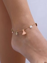 Luja Bijoux Pozłacana bransoletka z elementami ozdobnymi na kostkę rozmiar: onesize. Żółte bransoletki damskie Luja Bijoux, pozłacane. Za 61.31 zł.