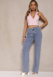 Niebieskie Jeansy z Bawełny High Waist o Szerokim Kroju w Romby Tuvielle. Niebieskie jeansy damskie Renee, bez wzorów, z bawełny. Za 119.99 zł.