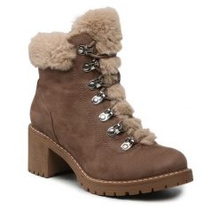 Trzewiki DeeZee. Brązowe botki damskie DeeZee, bez obcasa, na słupku, bez zapięcia. Za 143.99 zł.