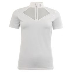 Damska koszulka polo na zawody BR Equitation Zapopan. Białe bluzki damskie BR, bez wzorów, eleganckie, bez kołnierzyka, bez ramiączek. Za 248.50 zł.