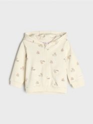 Rozpinana bluza z kapturem z motywem misiów - kremowy. Białe bluzy damskie Sinsay, l, bez wzorów, z kapturem. Za 19.99 zł.