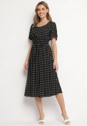 Czarna Sukienka z Bawełny Rozkloszowana w Kropki Toliennea. Czarne sukienki damskie Born2be, bez wzorów, z bawełny, eleganckie, bez ramiączek. W wyprzedaży za 50.99 zł.