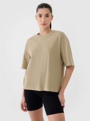 4F T-shirt regular z waflowej dzianiny damski - beżowy S. Brązowe t-shirty damskie 4F, s, bez wzorów, z bawełny, bez kołnierzyka. W wyprzedaży za 49.99 zł.