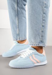 Niebieskie Sneakersy w Typie Tenisówek z Ozdobnymi Paskami Zommea. Niebieskie obuwie sportowe damskie Born2be, bez zapięcia, tenisowe. Za 89.99 zł.