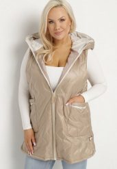 Ciemnobeżowa Kamizelka Pikowana z Kieszeniami Eralithis. Brązowe kamizelki damskie Born2be, plus size, bez wzorów, z jeansu, bez kaptura. Za 129.99 zł.