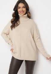Beżowy Sweter z Golfem i Dodatkiem Kaszmiru Rorizia. Brązowe golfy damskie Born2be, na zimę, z jeansu, bez kołnierzyka. Za 119.99 zł.