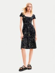 Desigual Sukienka letnia Margaritis 24SWVK55 Czarny Regular Fit. Czarne sukienki damskie Desigual, bez wzorów, z bawełny, bez ramiączek. Za 279.99 zł.
