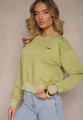 Zielona Bluza Ozdobiona Metaliczną Nicią Ilatraen. Zielone bluzy damskie Renee, m, z aplikacjami, z jeansu, bez kaptura. Za 59.99 zł.