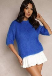 Niebieski Nietoperzowy Sweter z Moheru z Rękawami Długości 3/4 Eleaniri. Niebieskie swetry klasyczne damskie Renee, na jesień, z jeansu, bez kołnierzyka. Za 219.99 zł.