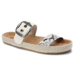 Klapki damskie Big Star, materiał syntetyczny z regulowanym paskiem zapinanym na klamrę profilowaną wkładką, białe wężowe, JJ274728. Białe klapki damskie Big Star, bez wzorów, z materiału, bez obcasa, bez zapięcia. Za 109.00 zł.