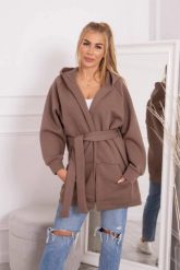 Narzutka ocieplana wiązana w pasie mocca. Swetry klasyczne damskie KESI, l, z bawełny, bez kołnierzyka, plus size. Za 258.24 zł.