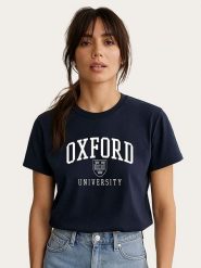 WOOOP Koszulka "Oxford University" w kolorze granatowym rozmiar: M. Niebieskie koszulki damskie Wooop, m, bez wzorów, z bawełny, bez kołnierzyka, bez ramiączek. Za 56.99 zł.