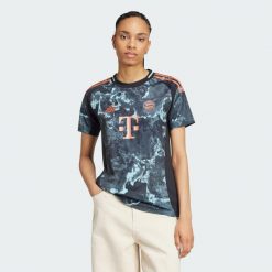 Koszulka FC Bayern 24/25 Away. Czarne bluzki damskie Adidas, s, bez wzorów, z materiału, bez kołnierzyka, bez ramiączek. Za 449.00 zł.
