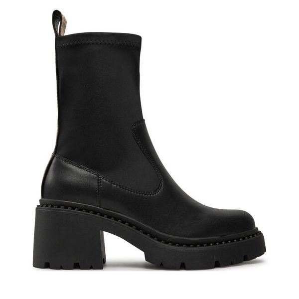 Botki Pepe Jeans. Czarne botki damskie Pepe Jeans, z jeansu, bez obcasa, na słupku, bez zapięcia. Za 489.99 zł.