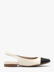 Kremowo czarne baleriny typu slingback SALMA. Białe balerinki damskie Ryłko, bez wzorów, z gumy, z okrągłym noskiem. W wyprzedaży za 269.99 zł.
