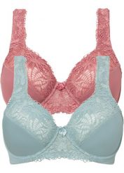 Biustonosz minimizer z wyściełanymi ramiączkami (2 szt.). Brązowe biustonosze bonprix, bez wzorów, z koronki. Za 102.99 zł.
