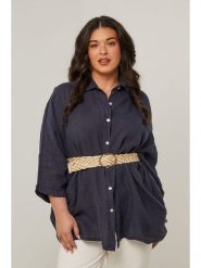 Curvy Lady Lniana koszula w kolorze granatowym rozmiar: 44/46. Niebieskie koszule damskie Curvy Lady, bez wzorów, ze lnu, klasyczne, z asymetrycznym kołnierzem, bez ramiączek. Za 162.49 zł.