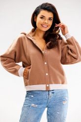 Bluza na Napki ze Ściągaczami w Paski - Beżowa. Brązowe bluzy damskie Awama, l, bez wzorów, z bawełny, bez kaptura. Za 228.90 zł.