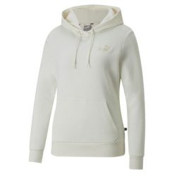 Bluza damska Puma ESS+ Embroidery Hoodie FL. Białe bluzy damskie Puma, l, bez wzorów, z bawełny, z kapturem. Za 319.55 zł.