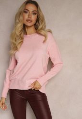 Jasnoróżowy Casualowy Sweter z Wiskozą i Modalem ze Ściągaczami Riviti. Czerwone swetry klasyczne damskie Renee, l, z jeansu, bez kołnierzyka. Za 79.99 zł.