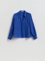 Koszula z ramią - niebieski. Niebieskie koszule damskie Reserved, l, bez wzorów, z lyocellu, bez kołnierzyka, bez ramiączek. Za 129.99 zł.