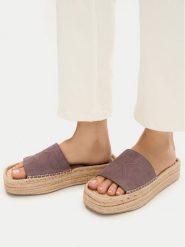 Calvin Klein Klapki Flatf Espa Mule Nub Mg HW0HW02890 Brązowy. Brązowe klapki damskie Calvin Klein, bez wzorów, z nubiku, bez obcasa, bez zapięcia. Za 262.99 zł.