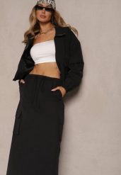 Czarny Komplet z Bawełną Spódnica i Rozpinana Bluza Evorea. Czarne bluzy damskie Renee, na lato, l, bez wzorów, z bawełny, bez kaptura. Za 249.99 zł.