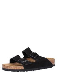 Birkenstock Skórzane klapki "Arizona" w kolorze czarnym rozmiar: 40. Czarne klapki damskie Birkenstock, bez wzorów, ze skóry, z otwartym noskiem, bez obcasa, bez zapięcia. Za 372.01 zł.