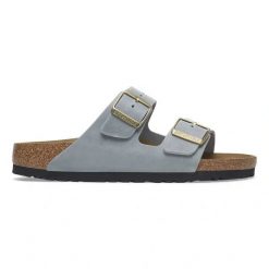 BIRKENSTOCK Arizona LEOI Basalt Gray Klapki damskie. Szare klapki damskie Birkenstock, bez wzorów, z nubiku, z otwartym noskiem, bez obcasa, bez zapięcia. Za 449.99 zł.