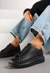 Czarne Sneakersy Typu Tenisówki na Niskim Koturnie Elanireth. Czarne obuwie sportowe damskie Renee, z jeansu, bez zapięcia, tenisowe. Za 59.99 zł.