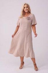 Elegancka sukienka Doris na wesele w kolorze nude PLUS SIZE XXL. Czerwone sukienki damskie Moda Size Plus Iwanek, bez wzorów, z elastanu, eleganckie, bez ramiączek. Za 349.90 zł.