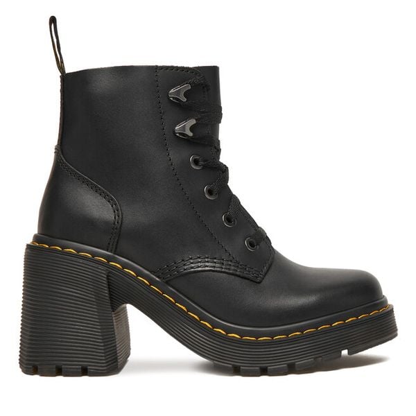 Trzewiki Dr. Martens. Czarne botki damskie Dr Martens, bez obcasa, na słupku, bez zapięcia. Za 791.99 zł.