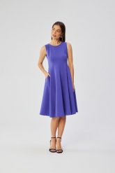 Fioletowa Midi Sukienka Rozkloszowana bez Rękawów. Fioletowe sukienki damskie MOE, bez wzorów, z elastanu, bez ramiączek. Za 345.90 zł.
