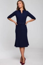 Elegancka sukienka koszulowa z kołnierzykiem paskiem granat. Sukienki damskie Stylove, bez wzorów, biznesowe, bez ramiączek. Za 329.00 zł.