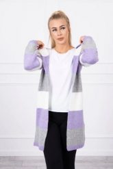 Sweter w pasy trzykolorowy ecru+fioletowy+szary. Fioletowe swetry klasyczne damskie KESI, l, z poliesteru, bez kołnierzyka, plus size. Za 178.78 zł.