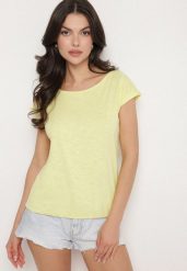 Żółty Bawełniany T-shirt w Klasycznym Stylu Raliessa. Żółte t-shirty damskie Born2be, m, bez wzorów, z bawełny, bez kołnierzyka. Za 34.99 zł.