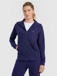 4F Bluza dresowa rozpinana z kapturem damska - granatowa XS. Niebieskie kardigany damskie 4F, xs, bez wzorów, z bawełny. W wyprzedaży za 119.99 zł.