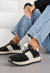 Czarno-Beżowe Sneakersy na Platformie z Tłoczeniem Tillivalle. Czarne obuwie sportowe damskie Renee, z jeansu, bez zapięcia. Za 139.99 zł.