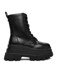 Buffalo Trzewiki Jupiter Lace Up Mid 1622609 Czarny. Czarne botki damskie Buffalo, ze skóry, bez obcasa, na płaskiej podeszwie, bez zapięcia. Za 399.99 zł.