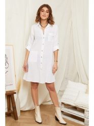 Rodier Lin Lniana sukienka w kolorze białym rozmiar: XL/XXL. Białe sukienki damskie Rodier Lin, bez wzorów, ze lnu, bez ramiączek. Za 136.13 zł.