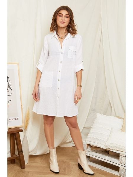 Rodier Lin Lniana sukienka w kolorze białym rozmiar: XL/XXL. Białe sukienki damskie Rodier Lin, bez wzorów, ze lnu, bez ramiączek. Za 153.34 zł.