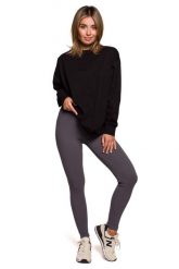 Legginsy z Prążkowanej Dzianiny - Antracytowe. Szare legginsy damskie MOE, l, bez wzorów, z bawełny. Za 188.90 zł.
