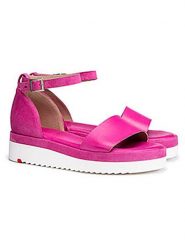 LLOYD Skórzane sandały w kolorze różowym na koturnie rozmiar: 38. Różowe sandały damskie Lloyd, bez wzorów, ze skóry, z otwartym noskiem, bez obcasa, na koturnie, bez zapięcia. Za 351.38 zł.