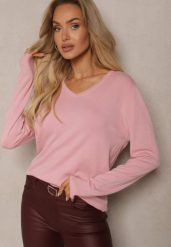 Różowy Minimalistyczny Sweter z Dekoltem w Kształcie Litery V Sinnovae. Czerwone swetry klasyczne damskie Renee, m, z jeansu, bez kołnierzyka. Za 44.99 zł.
