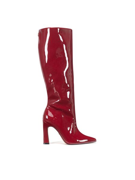 Nine West Kozaki SJ3645-1 Czerwony. Czerwone kozaki damskie Nine West, z materiału, bez obcasa, na słupku, bez zapięcia. Za 223.99 zł.