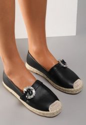 Czarne Espadryle Auxamene. Czarne espadryle damskie Renee, z aplikacjami, bez obcasa, na płaskiej podeszwie. Za 39.99 zł.