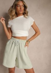 Jasnozielone Szorty z Bawełną High Waist Ozdobione Sznurkiem Talanisse. Zielone szorty damskie Renee, z aplikacjami, z bawełny, z podwyższonym stanem. Za 39.99 zł.