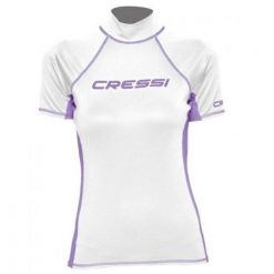 Koszulka do pływania damska Cressi Rash Guard S/SL. Białe bluzki damskie CRESSI, m, bez wzorów, sportowe, bez kołnierzyka, bez ramiączek. Za 89.99 zł.