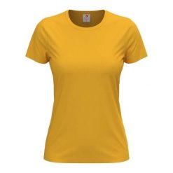 Damska Klasyczna Koszulka O Dopasowanym Kroju. Żółte koszulki damskie Stedman, bez wzorów, bez kołnierzyka, bez ramiączek. Za 39.99 zł.