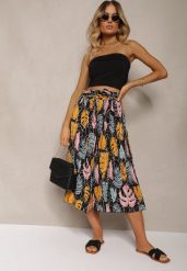 Czarno-Pomarańczowe Spodnie Szwedy z Bawełną High Waist Wykończone Gumką w Talii Pasefia. Czarne spodnie materiałowe damskie Renee, bez wzorów, z bawełny. Za 39.99 zł.